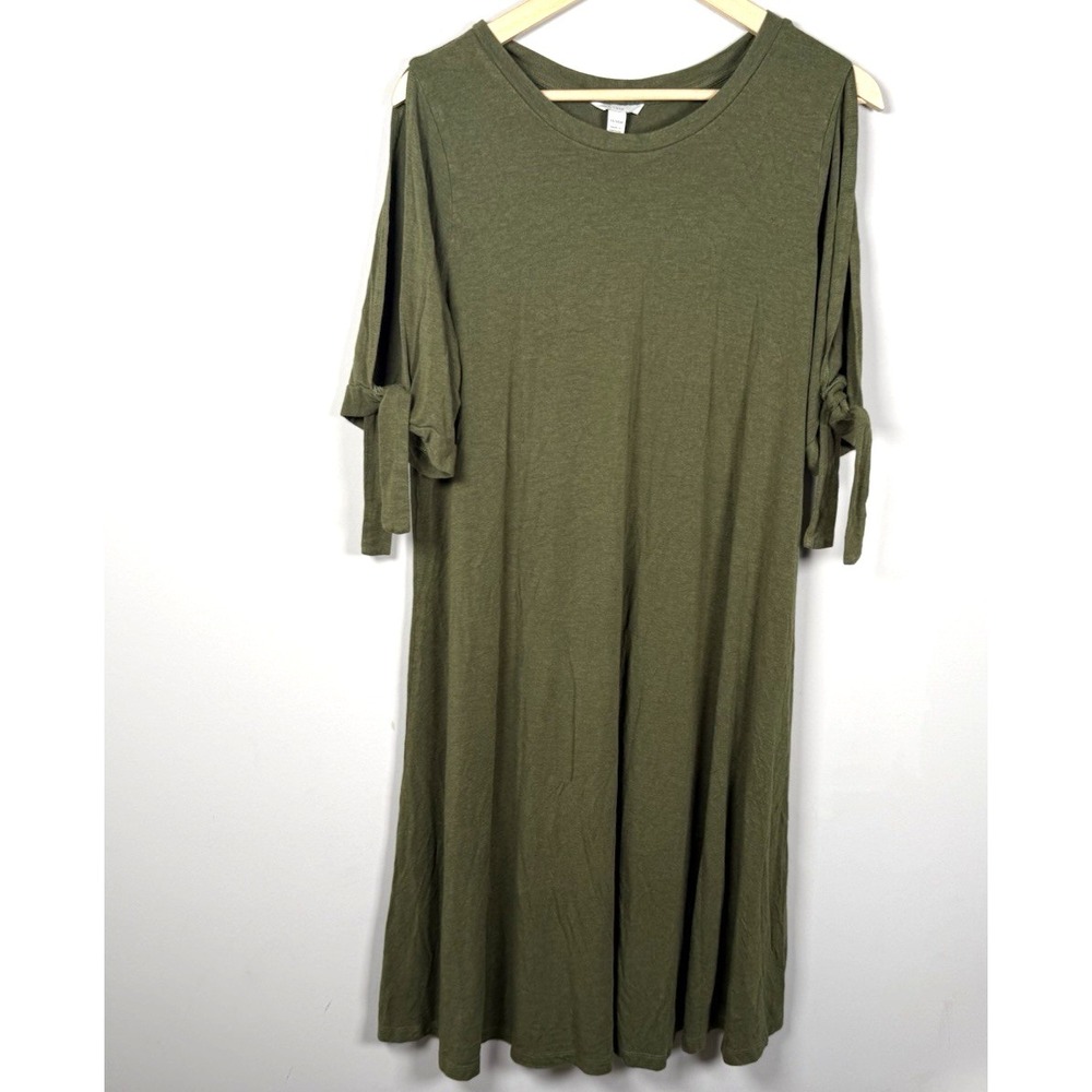 CATO Womens Dress Open Sleeves Green Base Capsule Sz 14W 16W Lagenlook Neutral